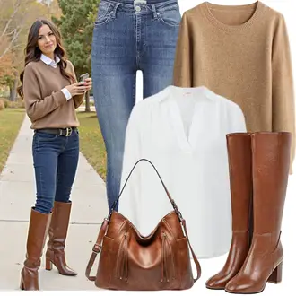 Mit Absatz Outfit mit Braun/Beige/Dunkelbraun Lammfell Stiefel/Klassischer Stiefel/Spitzer Stiefel/ReitStiefel/High Heels Stiefel/WeitschaftStiefel/Vintage Stiefel/Langer Stiefel/Kniehoher Stiefel Hotberry "Perfektes Büro Outfit"