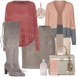 Outfit mit Grau/Hellgrau/Braun/Beige Overknee Stiefel/High Heels Stiefel/Kniehoher Stiefel/Leder Overknee Stiefel/Langer Stiefel/Spitzer Stiefel/Stiefel Mit Reißverschluss About You "ONLY Pullover CAVIAR"
