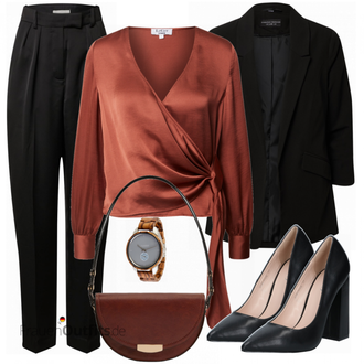 Elegante Outfits Satin mit Rot Bluse und Tunika Leger by Lena Gercke "Elegantes Herbst Outfit"