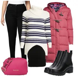 Oversize Kurz Outfit mit Schwarz Chelsea Boot/Lederjacke/Flache Stiefelette/Gummistiefelette About You "Perfekt für die Freizeit"Look: Uni, Schick, Edel, Coole, Oversize, Techno, Unisex, Wetlook