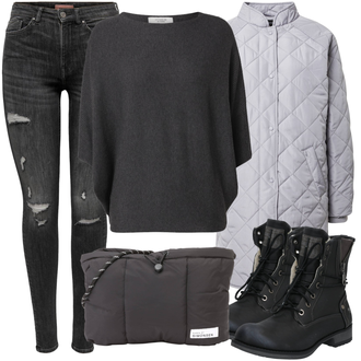 Winter Outfits mit Schwarz/Grau/Dunkelgrau Strick Große/Klassische Tunika/Lederjacke/Oversize Bluse/Tuniken-Shirt/Shirt & Top Große Größe/Tunika/Pullover Mit Fledermausärmel/Kaschmir Pullover JdY "Winterliches Freizeit Outfit"