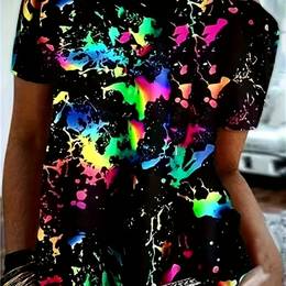 Vibrant 3d T-shirt For Women - Stretchy & Soft Polyester , Crew Neck, Short Sleeve, Casual Vacations - Machine Washable, Gradient
