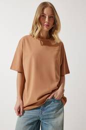 Happiness stanbul Women's Biscuit Crew Neck Basic Oversize Knitted T-Shirt