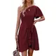 Damen Sommerkleid One Shoulder Mini Kurze Glocke Kurzarm Boho Rüschen Volant Frühling Rüschen Casual Sexy Strand, rot, Mittel
