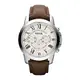 Fossil Grant uhr für Herren, Quarz-Chronographenwerk, mit Edelstahl- oder Lederarmband, Braun und Weiß, 44MM