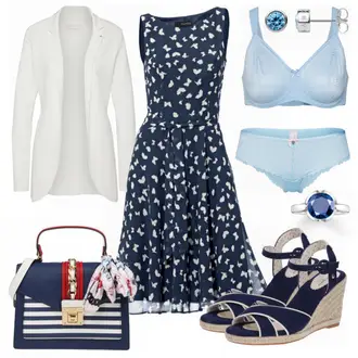 Outfit mit Dunkelblau/Blau Kleid Große Größe/Polka Dot-Kleid/Sommerkleid/50er Jahre Kleid/Ärmelloses Kleid/A-Linien Kleid/Bedrucktes Kleid/Fit & Flare Kleid Heine "Heine Kleid"
