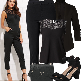 Elegantan, Sportski Ljeto Outfit sa Crna Hlača Velika Veličina/Tajice Velika Veličina Freequent "Proljetni Outfit"Look: Elegantan, Poslovni, Ured, Old Money, Vanjski