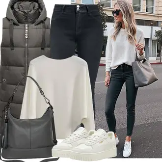 Outfit mit Khaki/Beige/Grau/Hellgrau/Weiß Sommer Sneaker/Vintage Sneaker/Skateschuh/Sneaker Low/Plateau-Sneaker Puma "Perfekt für die Freizeit"