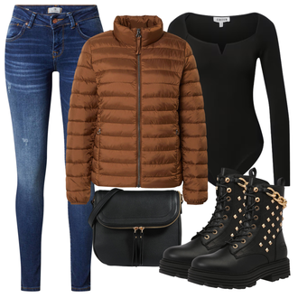 Outfit s Černá Kozačka Šněrovací Kotníková Bota/Plochá Kotníková Bota/Motorkářská bota/Bojová Bota Dockers by Gerli "Zimní outfity"