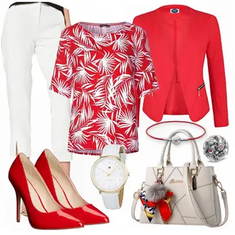 Festlische outfits Sportlich mit Rot/Dunkelrot Anzug 4tuality "Street One Bluse"Look: Casual, Preppy, Edel, Smart Casual, Ausgefallene, Glamourös, Sportlich, Color Blocking