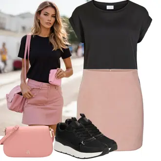Outfit mit Rosa MiniRock/60er Jahre Rock/70er MiniRock/Boucle Rock/StrickRock/Moderne Rock/Woll Rock yas "Schoner Sommer Look"