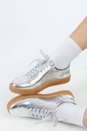Women's Campues Silver Metallic Flat Sneakers