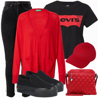 Outfit mit Schwarz Plateau-Sneaker/Skateschuh/Turnschuh ohne Schnürsenkel About You "Cool für die Freizeit"