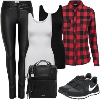 Outfit mit Rot/Braun/Lila Flanellhemd/Kariertes Hemd Urban Classics "Frühlings Outfit"