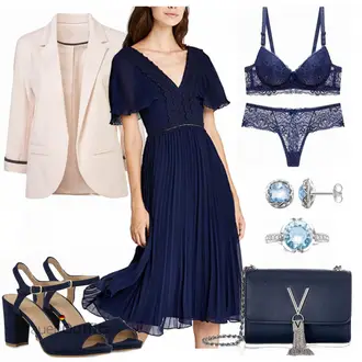 Outfit mit Dunkelblau Standesamt Kleid/Chiffon Kleid/Plissee Kleid/Kleid Standesamt-gast TRUTH & FABLE "Valentino taschen"