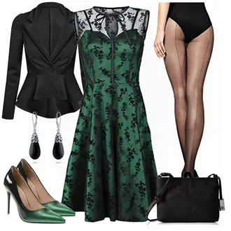 Outfit mit Dunkelgrün/Grün Fit & Flare Kleid/Ärmelloses Kleid/SkaterKleid/Gothic Kleid/Weihnachtskleid/Rock''n''roll Kleid/Cocktailkleid/Spitzenkleid/A-Linien Kleid Voodoo Vixen "Victoria"