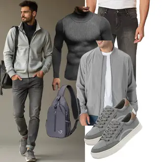 Mit Puff­ärmeln Outfit mit Hellgrau/Grau Ripstopjacke/Fliegerjacke/Nylonjacke/Bomberjacke Rdruko "Freizeit Outfit"