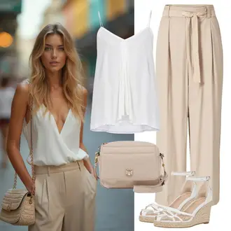 Outfit sa Bijela Bluza Len Blúza/Bluza bez rukava/Uska Kroj Bluza/Bodija Bluze/Poslovna Bluza/Bluza koja se ne pegla Usha WHITE LABEL "Ljetne odjeće"