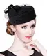Z&X Britischer Vintage-Wollfilz-Pillbox-Hut für Damen, Kirche, Derby, Winter, Fascinator, Schleier, Blume, Fedoras, A- Schwarz, Einheitsgröße