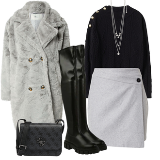 Winter Outfits Leichte 3/4-lang mit Weiß/Silber/Grau Feine Kette/Collier/Reich verzierte Halskette Pilgrim "Auffälliger Look für den Winter"