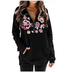 Generic Damen Hooded Jacket Bedrucken Pullover Kawaii Übergangsjacke Streetwear Pullover Tunika Casual Sweatshirt mit Kapuze Patchwork Kapuzenpullover Baseball Shirt Pulli Streetwear