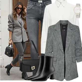 Mit Absatz Outfit mit Schwarz/Weiß SommerStiefelette/High Heels Stiefel/Gefütterte Stiefelette/Vintage Stiefelette/Spitzer Stiefel/Leder Stiefelette/Klassische Stiefelette NobleOnly "Business Look"