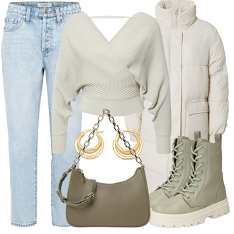 Winter Outfits Leichte 3/4-lang mit Gold/Beige/Weiß/Gelb Creole/Ohrclip Edited "Winterliches Freizeit Outfit"