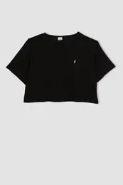 Fit Crop Crew Neck Sports Ribbed Short Sleeve T-Shirt A9916ax23hs