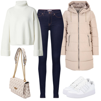 Outfit mit Dunkelblau Lederjacke/High Waist Jeans/Push up Jeans/Leder Schuhe/Thermojeans/Herren Lederjacke/Winterjacke Tommy Hilfiger "Super Freizeitlook"