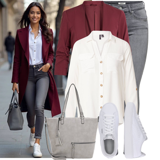 viskóza Outfit sa Kaki/Bijela/Krem/Tamnoplava Bluza Veći Broj VERO MODA "Moderni proljetni outfit"