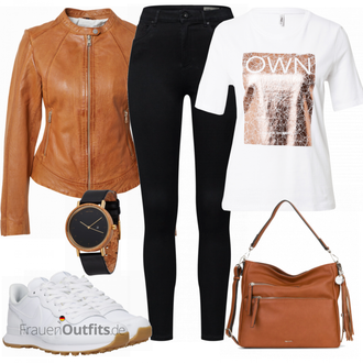 Outfit mit Schwarz Lederjacke/Cord Legging/High Waist Legging/Strick Legging/Gefütterte Leggings/Lederjacke/Thermohose/Treggings/Warme Leggings/Biker Jeans/Thermojeans VERO MODA "Leichtes Outfit"