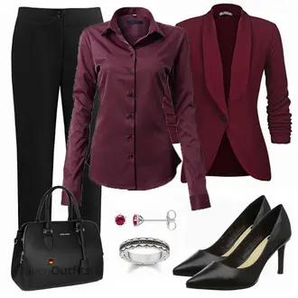 Lang Outfit mit Rot/DunkelRot/Bordeaux Strick­blazer/Lederjacke/Blazerjacke/Longblazer/Lässiger Blazer/Blusenblazer/Eleganter Blazer Unibelle "INFLATION Shirt"