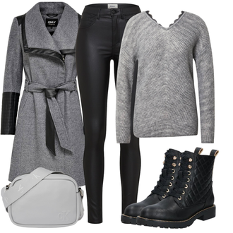 Outfit mit Hellgrau/Grau/Dunkelgrau Thermo Pullover/Norweger Pullover/Einfacher Pullover/Strickpullover/Polo-Pullover/Wollpullover/Winterpullover/Pullover mit Reißverschluss/Cut Out Pullover/Kaschmir Pullover VERO MODA "Freizeit Outfit"