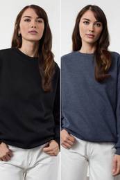 Black-Indigo Oversize/Wide Pattern Crew Neck Thick Polar Fleece Knitted Sweatshirt