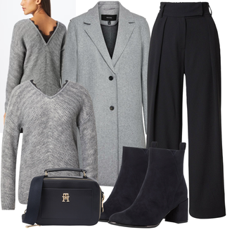 Outfit mit Hellgrau/Grau/Dunkelgrau Thermo Pullover/Norweger Pullover/Einfacher Pullover/Strickpullover/Polo-Pullover/Wollpullover/Winterpullover/Pullover mit Reißverschluss/Cut Out Pullover/Kaschmir Pullover VERO MODA "Modisches Winter Outfit"
