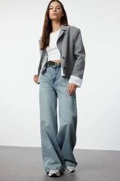 Blue Normal Waist Extra Wide Leg Palazzo Jeans