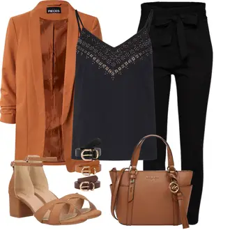 Outfit mit Schwarz Hose Große Größe/Leggings Große Größe/High Waist Hose/Strick Legging/Paperbag Hose/Steghose VERO MODA "Street Style Outfit"