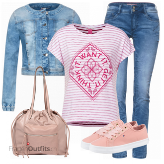 Outfit mit Rosa/Beige/Blau Sneaker Tommy Hilfiger "Alltagsoutfit"