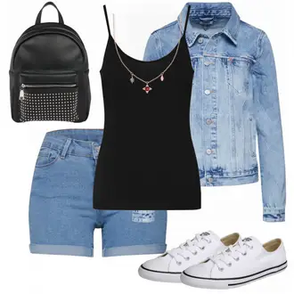 Kurz Outfit mit Hellblau/Blau Hose mit Schlitz/Jeans Leggings/Bike Hose/Pumphose/Löcherne Hose/Jeggings/Latzhose VERO MODA "EDITED Top"