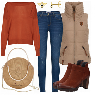 Outfit mit Braun Stiefel Paul Green "Naketano Weste"