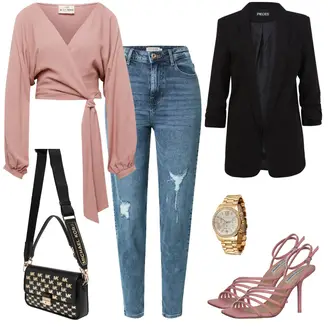 Party Outfits mit Blau/Hellblau Knöchelstiefel/Boyfriend Jean/Girlfriend Jeans/High Waist Jeans/Jeans mit Schlitz/Jeans mit Loch/Lederjacken Pieces "Trendiger Partylook"