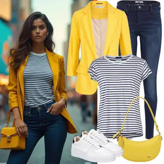 Outfit mit Gelb Zweireiher Blazer/Boucle Blazer/Tweed Blazer/Lederjacke für Männer/Eleganter Blazer/Longblazer/Lederjacke/Strick­blazer/Lederjacke/Boyfriend Blazer Heine "Casual Look"