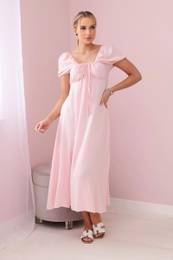 Women's dress with ties at the neckline - powder pink