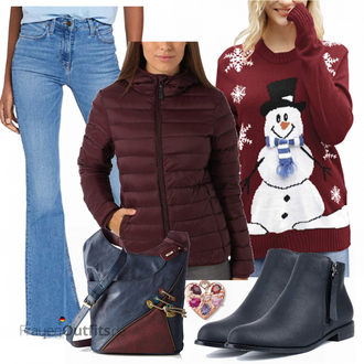 Outfit mit Rot Winterpullover/Weihnachtspullover Viottiset "Rieker Tasche"
