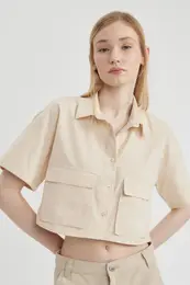 Coool Oversize Wide Fit Poplin Short Sleeve Crop Shirt