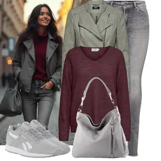 Herbst Outfits Coole mit Grün/Dunkelgrün/Grau/Khaki/Braun/Beige Frühlingsjacke/Sommerjacke/Lederjacke/Motorradjacke/Jacke mit Seitlichem Reißverschluss/Kunstlederjacke/Bikerjacke Only "Cool für die Freizeit"Look: Coole, Moderne, Workwear, Smart Casual, Trendige, Metal, Rock N Roll