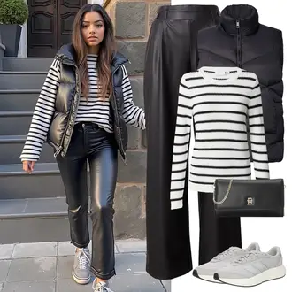 Jazz Outfit mit Schwarz/Braun/Grau/Dunkelgrau Hose Große Größe/Bügelfaltenhose/Anzughose/Lederimitathose/High Waist Hose/Leder Schlaghose/Marlenehose/Palazzo Hose/Hose mit Schlitz/Bundfaltenhose/Bundfaltenhose/Slinkyhose/Vinyl Hose/Weite Hose JdY "Frühlingsoutfit"Look: Rap, Uni, Coole, Elegant, Jazz, Büro, Old Money, Outdoor, Edel