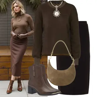 Boho Outfit met bruin/beige/grijs/Khaki Crossbodytas/Handtas teatro "Modieuze lente-outfit"Look: Vintage, Safari, Elegant, Extra groot, Klassiek, Boho, Jaren 20, Met Een Rock-stijl