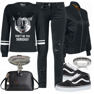 Old Skool Outfit mit Schwarz Fitnessschuh/Joggingschuh/Gymnastikschuh/Zehenschuh/Nockenschuh Vans "Micky Maus"