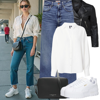 Knielang Outfit mit Grau/Weiß Sneaker Low/Plateau-Sneaker Puma "Frühling outfit"